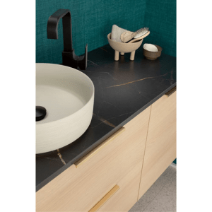 plan de toilette stratifié sur-mesure marbre noir + vasque Dune