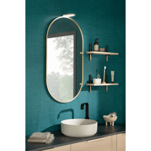 miroir oblong contour laiton + applique led bois chêne naturel