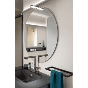 miroir rond + applique led bois noir