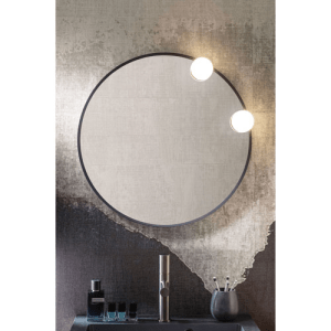 miroir rond contour noir + applique led ronde chormé brillant