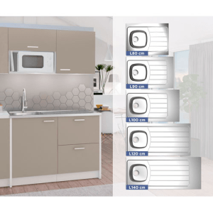 cuisinette composée d'un meuble bas et haut, d'un micro-ondes et d'un évier à poser ISEO 120 cm