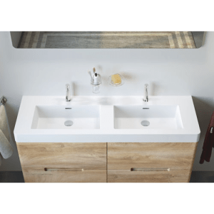 Meuble Soft 4 tiroirs avec plan intégré 2 vasques en minéral marbre brillant