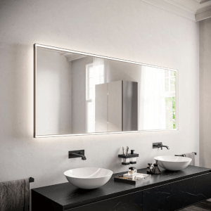 Miroir rectangulaire éclairé avec cadre en aluminium laqué