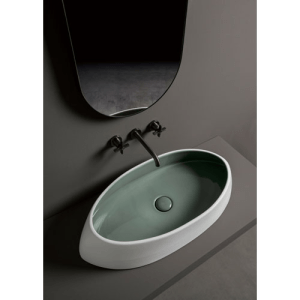 VASQUE CÉRAMIQUE LAVABO À POSER BICOLORE GRIS LAGON ET BLANC MAT