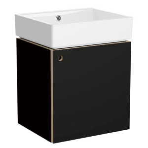 Meuble noir mat avec lavabo céramique, Sans plage de robinetterie, porte à droite