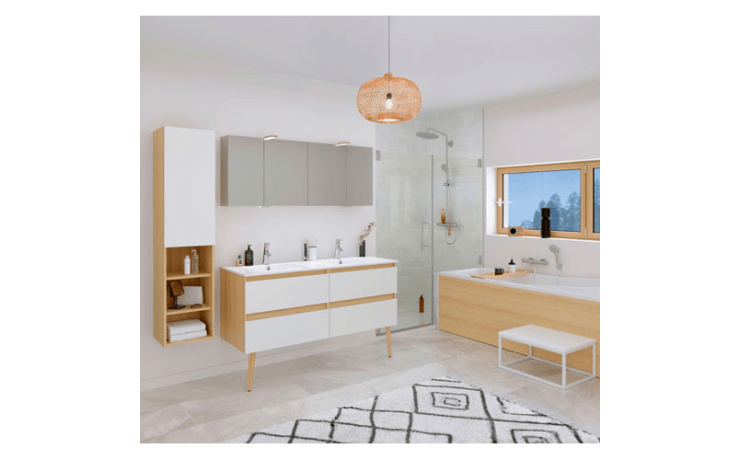 2 armoires de toilette 4 PORTES + APPLIQUES LED BOIS CHÈNE NATUREL