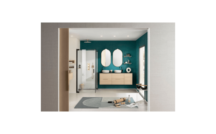 miroir oblong contour laiton + applique led bois chêne naturel