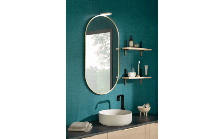 miroir oblong contour laiton + applique led bois chêne naturel