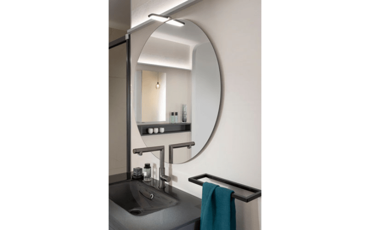 miroir rond + applique led bois noir