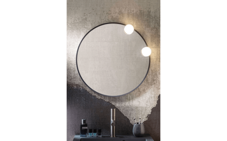 miroir rond contour noir + applique led ronde chormé brillant
