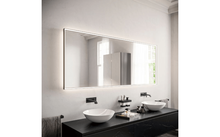 Miroir rectangulaire éclairé avec cadre en aluminium laqué