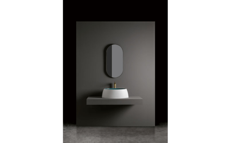 VASQUE CÉRAMIQUE LAVABO À POSER BICOLORE BLEU PÉTROLE ET BLANC MAT