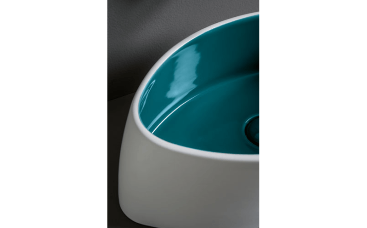 VASQUE CÉRAMIQUE LAVABO À POSER BICOLORE BLEU PÉTROLE ET BLANC MAT