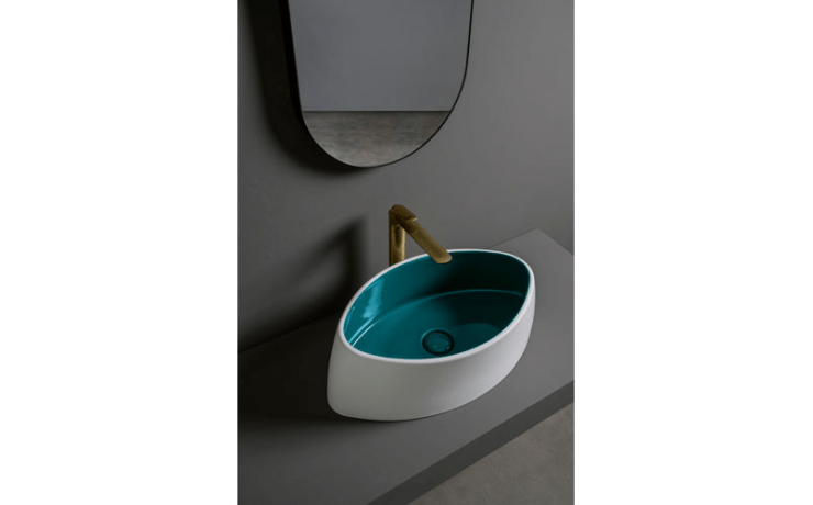 VASQUE CÉRAMIQUE LAVABO À POSER BICOLORE BLEU PÉTROLE ET BLANC MAT