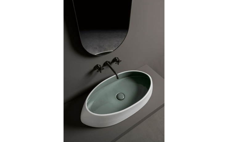 VASQUE CÉRAMIQUE LAVABO À POSER BICOLORE GRIS LAGON ET BLANC MAT