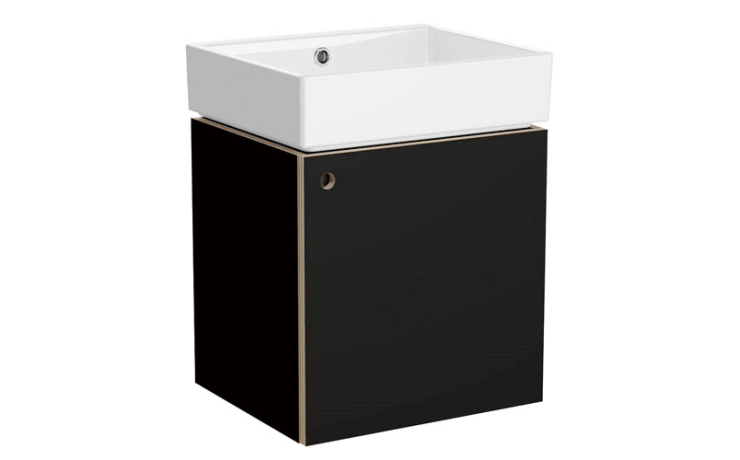 Meuble noir mat avec lavabo céramique, Sans plage de robinetterie, porte à droite