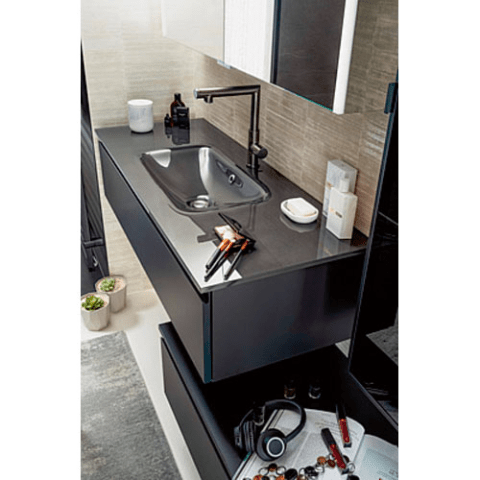 Plan-vasque verre graphite métal brillant