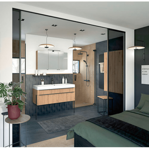 armoire de toilette 3 portes + applique led Ledy noir mat