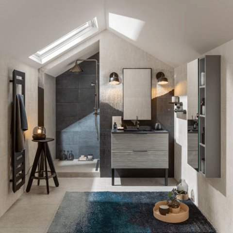 miroir cadre noir + appliques murales noir mat