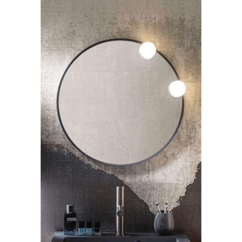 miroir rond contour noir + applique led ronde chormé brillant