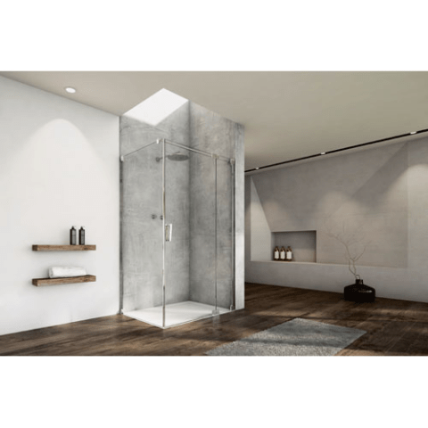 Porte pivotante et paroi fixe en ligne